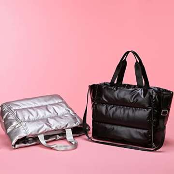 GESALOP 2022 New Large Capacity Shoulder Bag for Women, Waterproof Nylon Pouch, Cotton with Feathers (Silver)