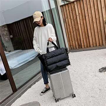 GESALOP 2022 New Large Capacity Shoulder Bag for Women, Waterproof Nylon Pouch, Cotton with Feathers (Silver)