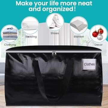 EpicTotes Extra Large Moving Boxes-Moving Bags with Zipper, Carrying Handles and Tag Pocket-Moving Supplies for Space Saving-Totes for Storage - for moving, Storage, Camping and Travel 93L-4 Pack