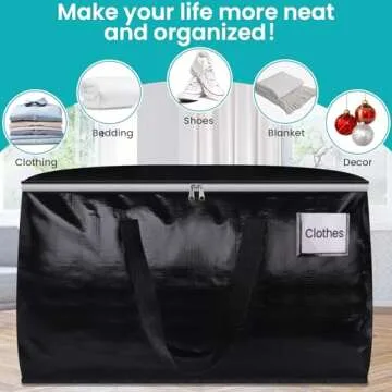 EpicTotes Extra Large Moving Boxes-Moving Bags with Zipper, Carrying Handles and Tag Pocket-Moving Supplies for Space Saving-Totes for Storage - for moving, Storage, Camping and Travel 93L-4 Pack