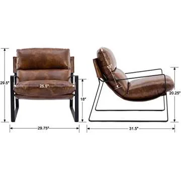 DUOMAY Mid-Century Accent Chair Armchair, Comfy PU Leather Leisure Chair Lazy Chair with Metal Leg for Living Room Bedroom Office Apartment, Brown