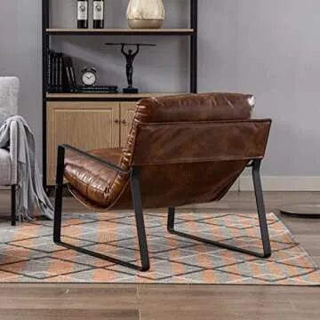 DUOMAY Mid-Century Accent Chair Armchair, Comfy PU Leather Leisure Chair Lazy Chair with Metal Leg for Living Room Bedroom Office Apartment, Brown
