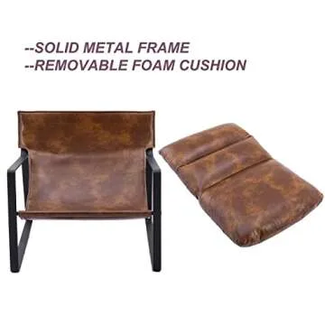 DUOMAY Mid-Century Accent Chair Armchair, Comfy PU Leather Leisure Chair Lazy Chair with Metal Leg for Living Room Bedroom Office Apartment, Brown