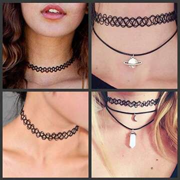 BodyJ4You 12PC Tattoo Choker Necklace - 90s Accessories 2000s Jewelry Y2K Fashion Vitange Trendy - Gothic Black Henna - Stretchy Collar Necklace