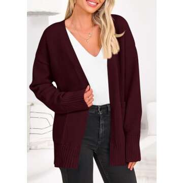 PRETTYGARDEN Women's 2024 Fall Fashion Knit Cardigan Sweaters Long Sleeve V Neck Open Front Winter Sweater Jacket with Scarf (Wine Red,Small)