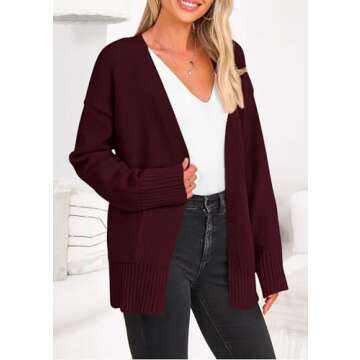 PRETTYGARDEN Women's 2024 Fall Fashion Knit Cardigan Sweaters Long Sleeve V Neck Open Front Winter Sweater Jacket with Scarf (Wine Red,Small)