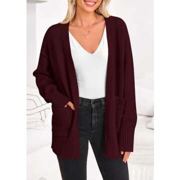 PRETTYGARDEN Women's 2024 Fall Fashion Knit Cardigan Sweaters Long Sleeve V Neck Open Front Winter Sweater Jacket with Scarf (Wine Red,Small)