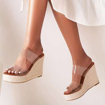 VARECOLA Women Slip On Clear Straps Espadrille Wedge Heel Sandals Slide Peep Toe Mule Platform Sandals
