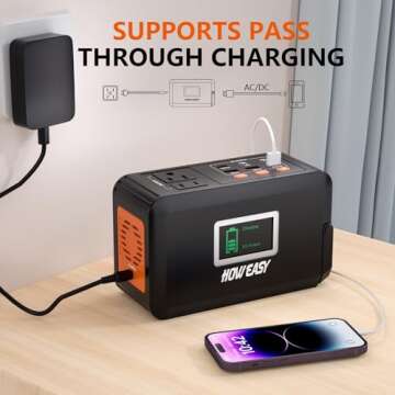 HOWEASY Portable Power Station, 88Wh Solar Generator, Lithium Battery Power with 110V AC 150W Peak Socket/DC/USB/LED Light for Outdoor Camping Trip Hunting Emergency（Solar Panel Not Included）
