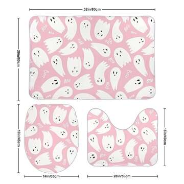 JOJOART Pink Ghost Halloween Bathroom Rugs Sets 3 Piece Coral Velvet Bath Rugs Boo Cute Cartoon Non-...