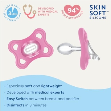 MAM Comfort Baby Pacifier, 100% Lightweight Silicone, Sterilizer Case, Girl, 0-3 Months, 2 Count (Pack of 1)