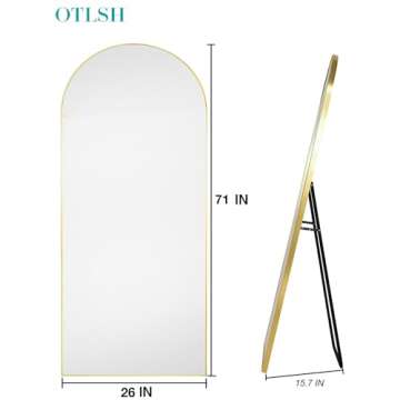 Otlsh Full Length Mirror, 71"×26" Arched Floor Mirror with Stand, Standing Mirror, Full Body Mirror, Large Mirror, Wall Mirror, Freestanding, Oversized, Aluminum Frame - Gold
