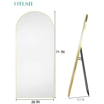 Otlsh Full Length Mirror, 71"×26" Arched Floor Mirror with Stand, Standing Mirror, Full Body Mirror, Large Mirror, Wall Mirror, Freestanding, Oversized, Aluminum Frame - Gold