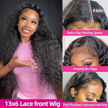 TOYERE 30 Inch Deep Wave Lace Front Wigs Human Hair 200 Density 13x6 HD Transparent Lace Frontal Dee...
