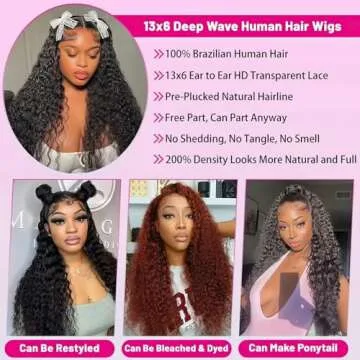 TOYERE 30 Inch Deep Wave Lace Front Wigs Human Hair 200 Density 13x6 HD Transparent Lace Frontal Deep Wave Wig Human Hair Pre Plucked with Baby Hair Glueless Deep Curly Wigs for Women