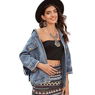 Stylish Floerns Ethnic Embroidered Denim Jacket for Women
