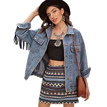 Stylish Floerns Ethnic Embroidered Denim Jacket for Women