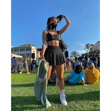 OQQ Women 2 Piece Skirts 2 in 1 Flowy Basic Versatile Stretchy Flared Casual Mini Skirts Black Rose