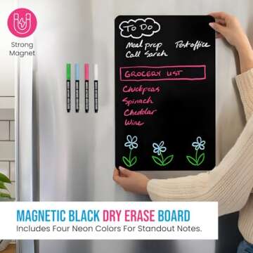 Cinch! 12x8-Inch Fridge Magnetic Whiteboard with 4 Neon Markers and Eraser - Magnetic Refrigerator D...
