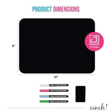 Cinch! 12x8-Inch Fridge Magnetic Whiteboard with 4 Neon Markers and Eraser - Magnetic Refrigerator Dry Erase Board Organizer - Strong Magnetic Backing for Easy Organization of Notes, Lists, and Plans