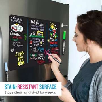 Cinch! 12x8-Inch Fridge Magnetic Whiteboard with 4 Neon Markers and Eraser - Magnetic Refrigerator Dry Erase Board Organizer - Strong Magnetic Backing for Easy Organization of Notes, Lists, and Plans