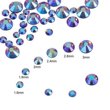 Bememo 3456 Pcs Crystals Diamond Rhinestones AB Clear Flat Back Round Gems Flatback Glass Mixed Size Crystals Gems for Crafts Clothes Shoes Makeup Bags Decor, 6 Sizes(Amethyst)