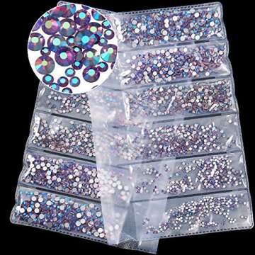 Bememo 3456 Pcs Crystals Diamond Rhinestones AB Clear Flat Back Round Gems Flatback Glass Mixed Size Crystals Gems for Crafts Clothes Shoes Makeup Bags Decor, 6 Sizes(Amethyst)