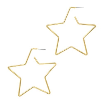 And Lovely 14K Gold Dipped Star Earrings - Statement Hoop Earrings - Drop Dangle Earrings (Gold Star...