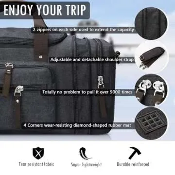 Toupons Canvas Travel Duffel Bag for Men Birthday Gifts Overnight Weekend Bag (Black)