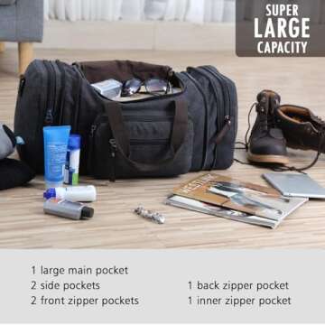 Toupons Canvas Travel Duffel Bag for Men Birthday Gifts Overnight Weekend Bag (Black)