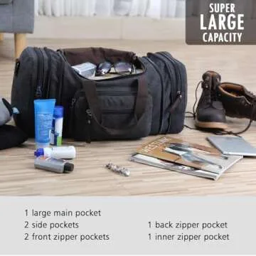 Toupons Canvas Travel Duffel Bag for Men Birthday Gifts Overnight Weekend Bag (Black)