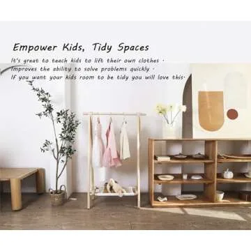 VOGUSLAND Dress up Rack, Child Garment Rack, Kids Clothing Rack with Storage Shelf (Natural Pine, 29.5" L x 14.5" W x 43.7" H)