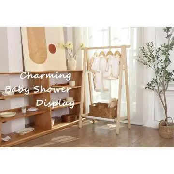 VOGUSLAND Dress up Rack, Child Garment Rack, Kids Clothing Rack with Storage Shelf (Natural Pine, 29.5" L x 14.5" W x 43.7" H)