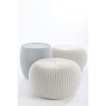 Keter Urban Knit Pouf Ottoman Set of 2 with Storage Table for Patio and Room Décor - Perfect for Ba...