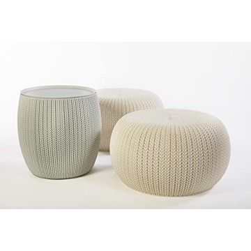 Keter Urban Knit Pouf Ottoman Set with Storage Table
