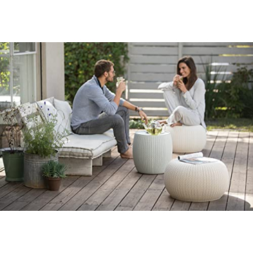 Keter Urban Knit Pouf Ottoman Set with Storage Table