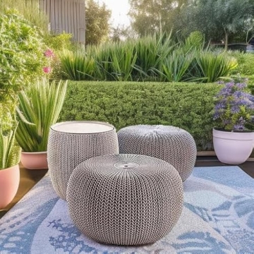 Keter Urban Knit Pouf Ottoman Set with Storage Table