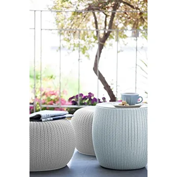 Keter Urban Knit Pouf Ottoman Set with Storage Table