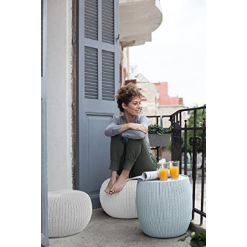 Keter Urban Knit Pouf Ottoman Set with Storage Table