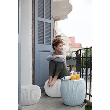Keter Urban Knit Pouf Ottoman Set with Storage Table