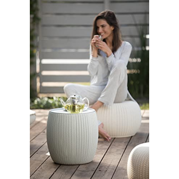 Keter Urban Knit Pouf Ottoman Set with Storage Table