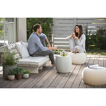 Keter Urban Knit Pouf Ottoman Set with Storage Table