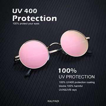 KALIYADI Round Polarized Sunglasses for Men Women Retro Metal Hippie Circle Style Sun Glasses UV Protection (3 Pack) 47mm