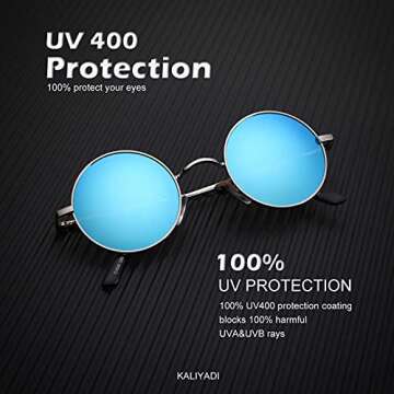 KALIYADI Round Polarized Sunglasses for Men Women Retro Metal Hippie Circle Style Sun Glasses UV Protection (3 Pack) 47mm