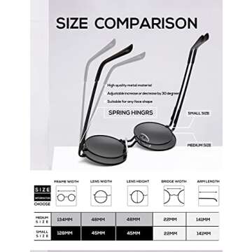 KALIYADI Round Polarized Sunglasses for Men Women Retro Metal Hippie Circle Style Sun Glasses UV Protection (3 Pack) 47mm