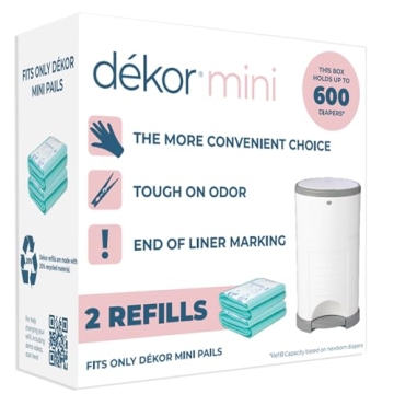 Dekor Mini Diaper Pail Refills | 2 Count | Versatile & Economical Disposal Solution | Quick, Easy Re...