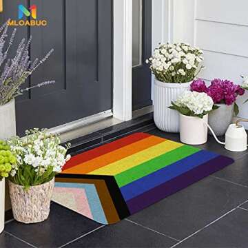 Mloabuc Progress Pride Door Mat 30x17 Inch Outdoor Indoor Community Support Gay Pride Rainbow Welcome Entrance Floor Mats