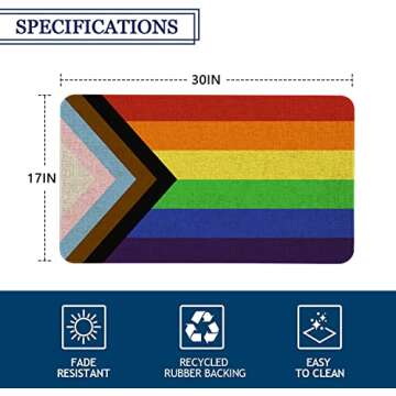 Mloabuc Progress Pride Door Mat 30x17 Inch Outdoor Indoor Community Support Gay Pride Rainbow Welcome Entrance Floor Mats