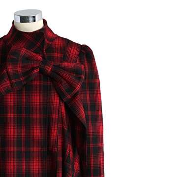 CHICWISH Women's Comfy Casual Warm Big Bow Red Tartan Check Dolly Dress Coat