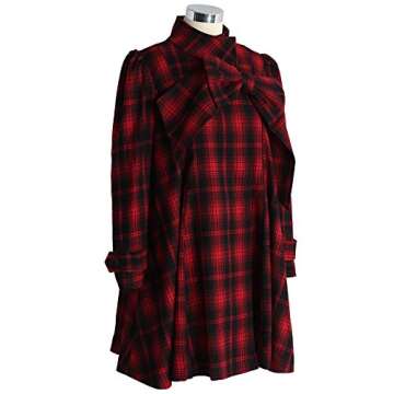 CHICWISH Women's Comfy Casual Warm Big Bow Red Tartan Check Dolly Dress Coat